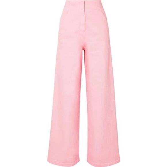 Tibi Pink Cotton Wide Leg High Waisted Cropped Denim Pants Size 8 - Picture 1 of 9